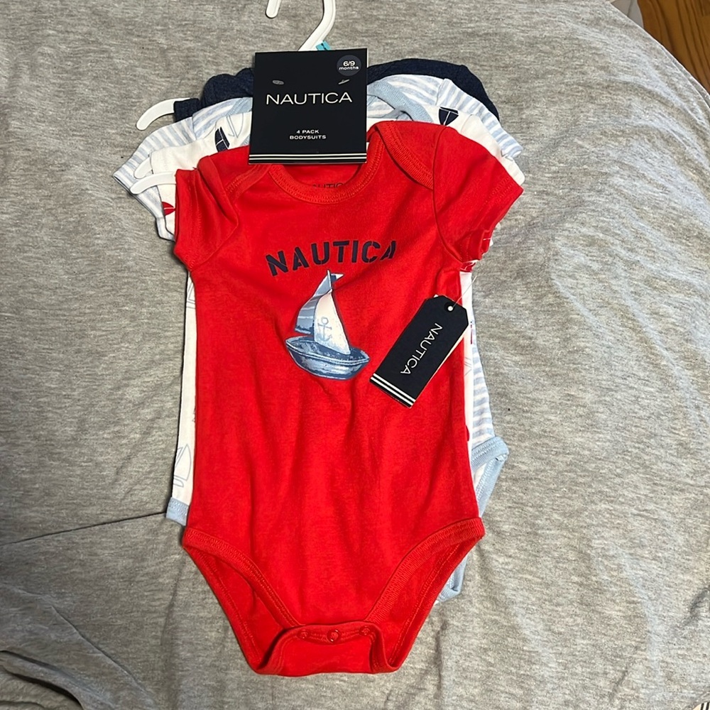 6-9 month boys Nautica bodysuit 4 pack
